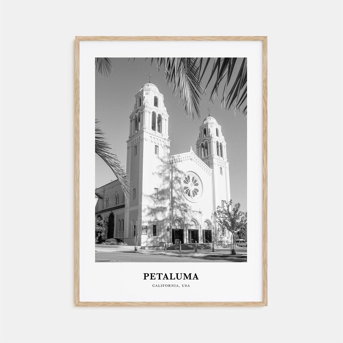 Petaluma California Historic Church Towers Black and White Poster