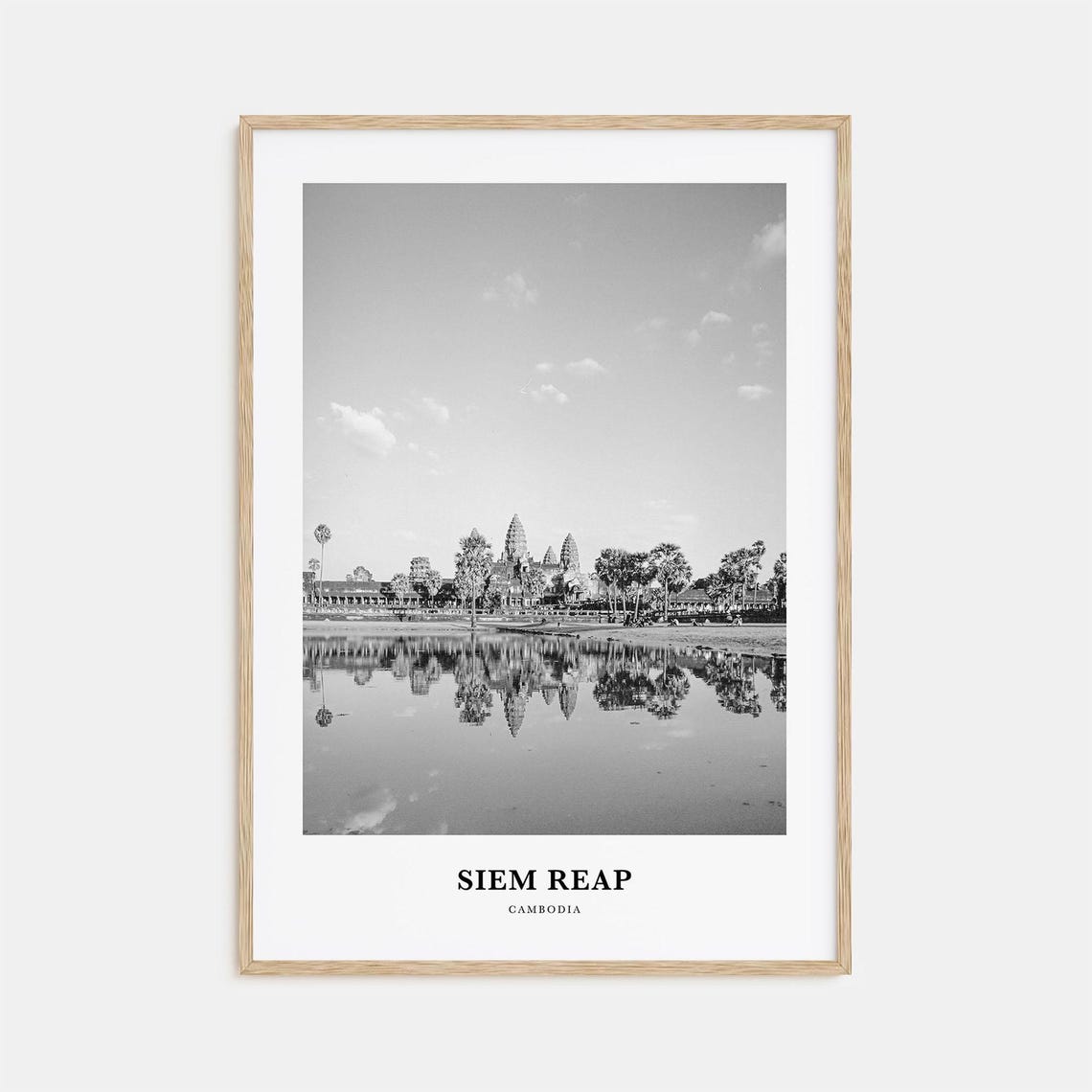 Siem Reap Cambodia Angkor Wat Reflection Black and White Poster