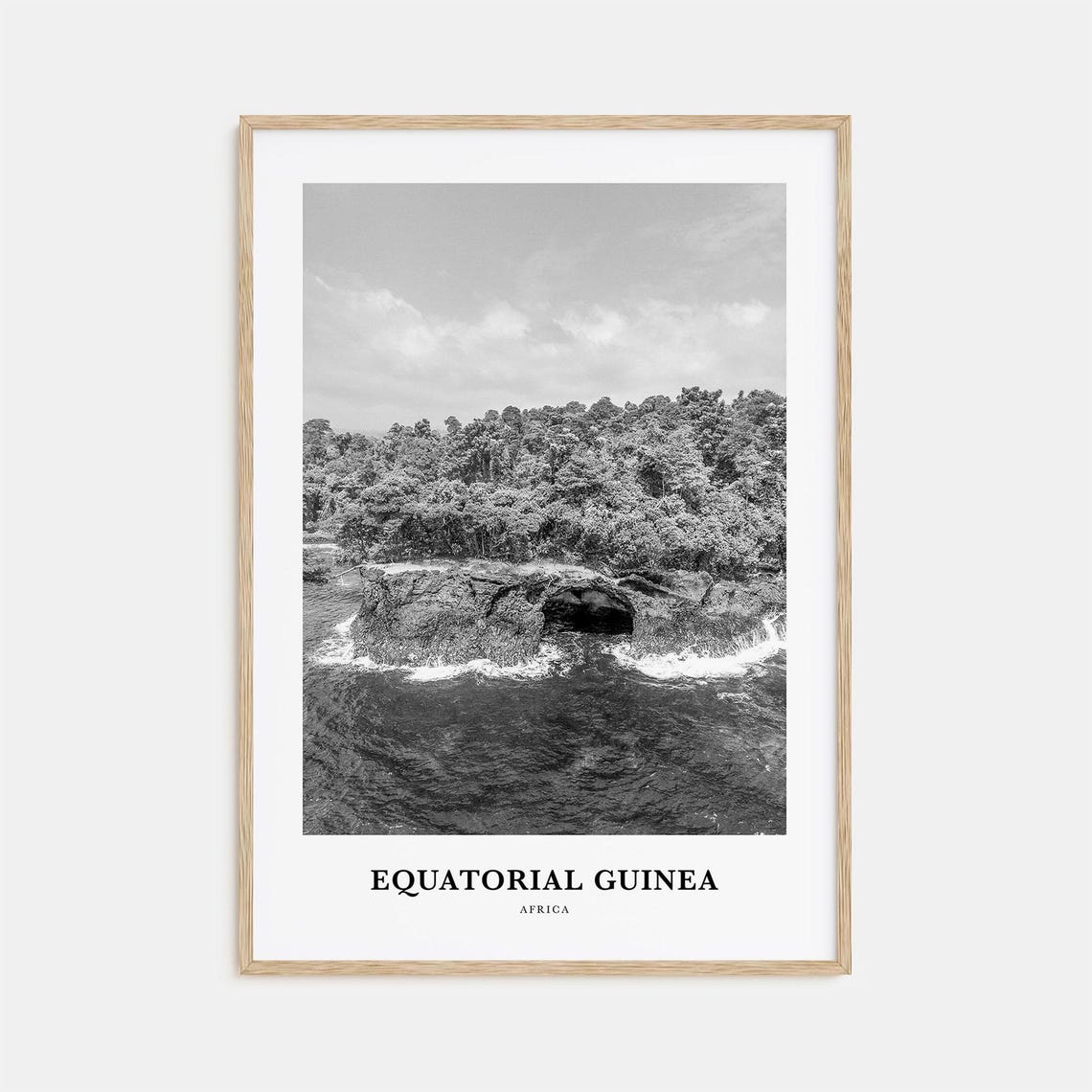 Equatorial Guinea Africa Jungle Coast Cliffs Black White Poster