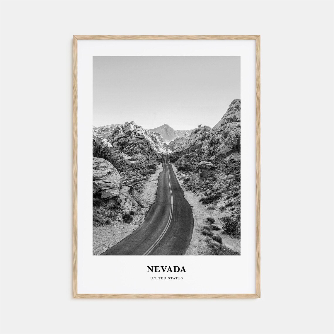 Nevada Desert Canyon Road Red Rock Black And White Travel Poster