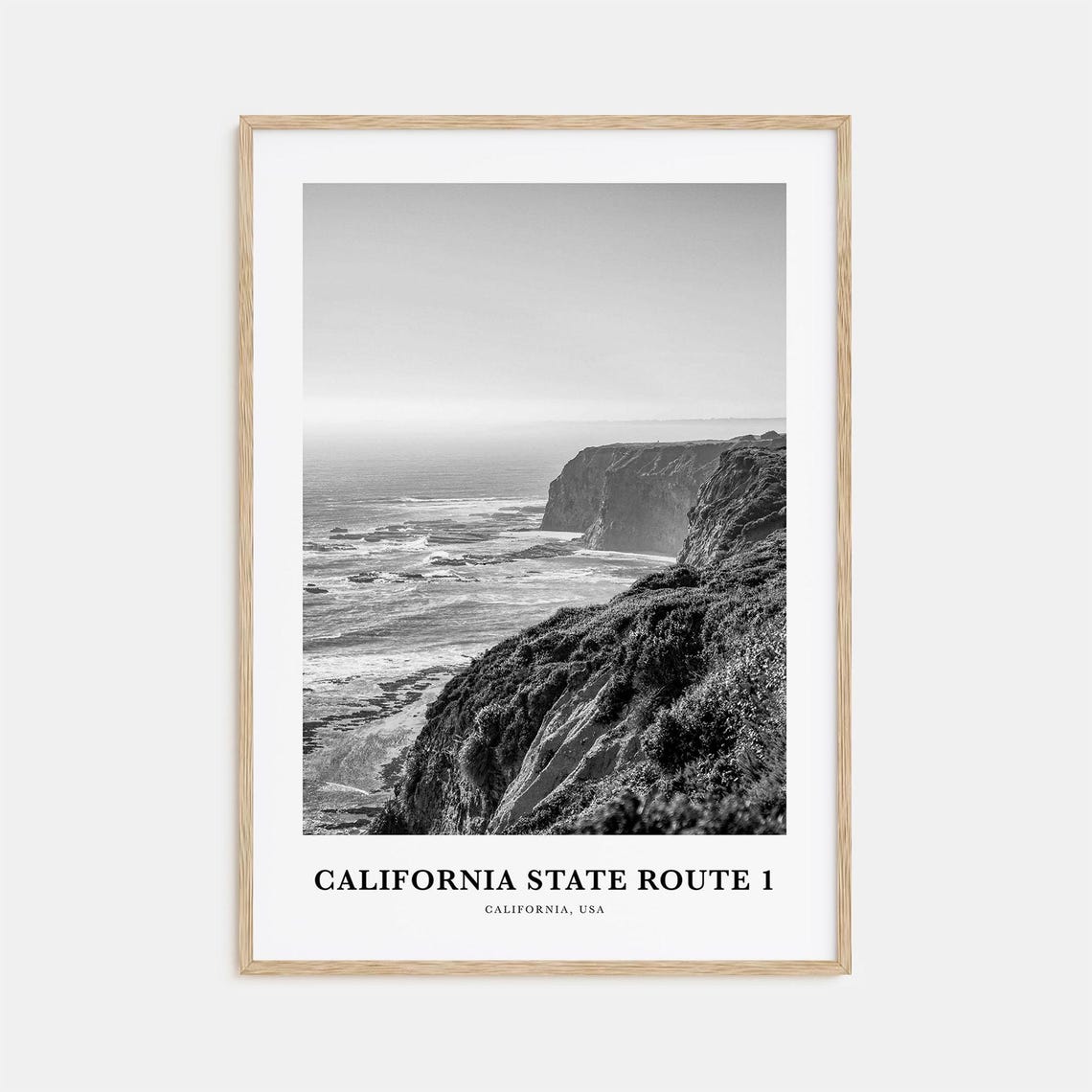 California State Route 1 Pacific Cliffs Black and White Poster