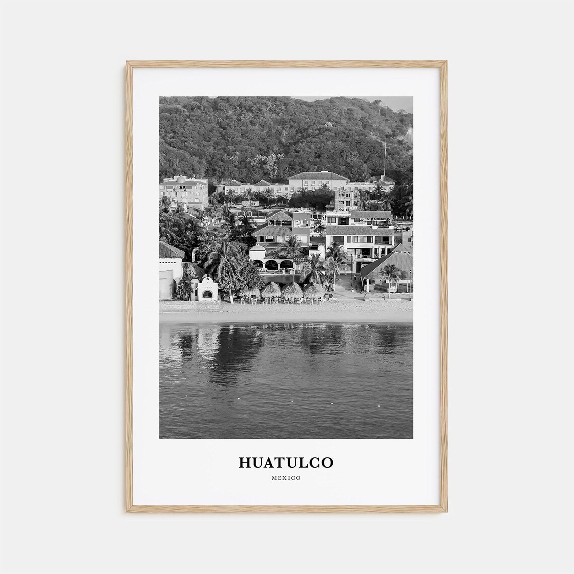 Huatulco Mexico Beach Resort Town Black and White Travel Poster