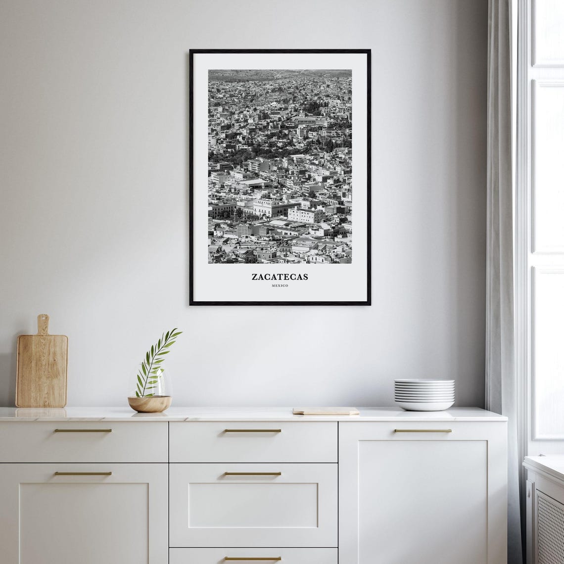Zacatecas Mexico Dense Cityscape Aerial Black and White Poster - Image 2