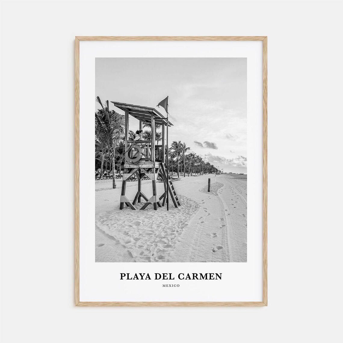 Playa del Carmen Lifeguard Tower Beach Black and White Poster