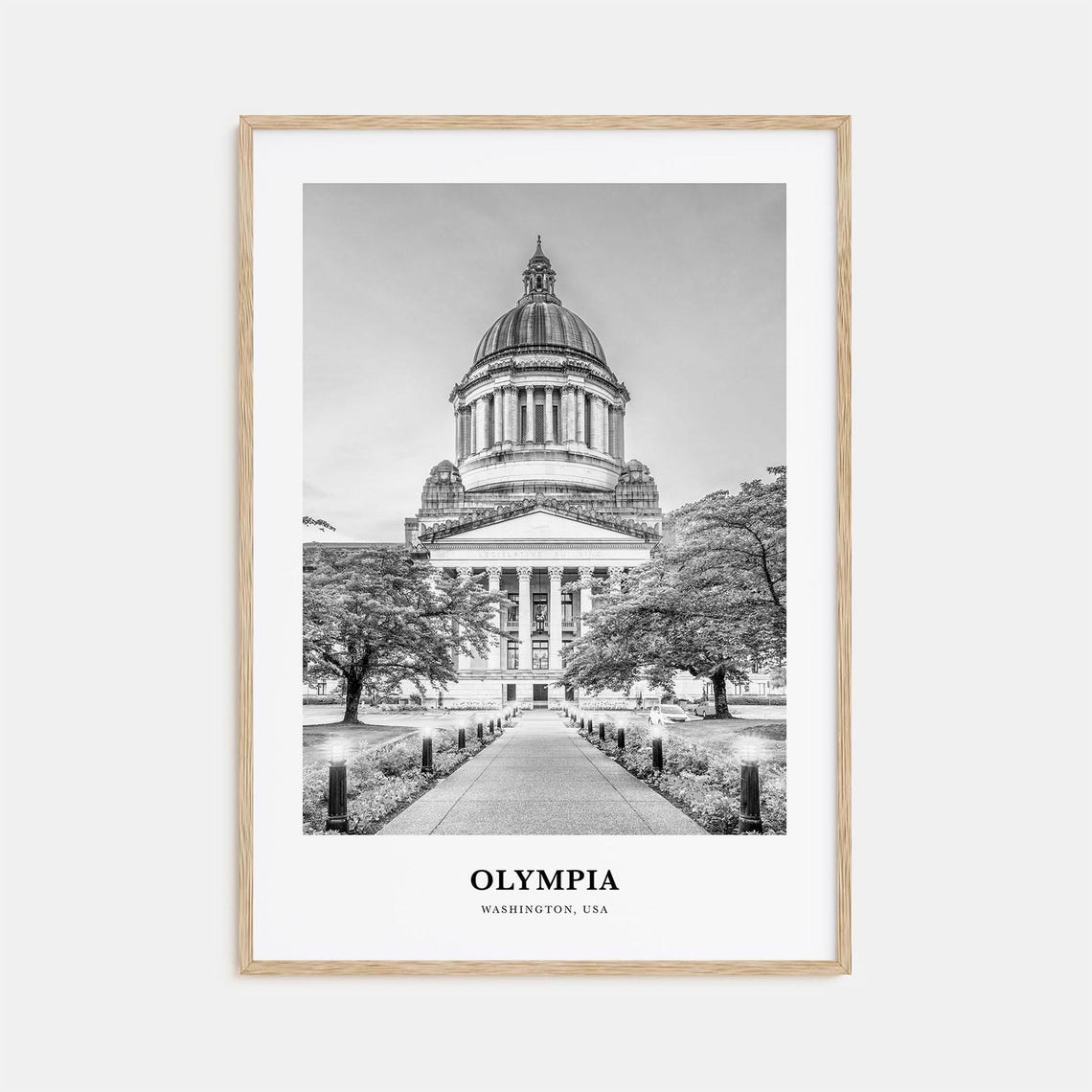 Olympia Washington Capitol Dome Close Up Black White Travel Poster