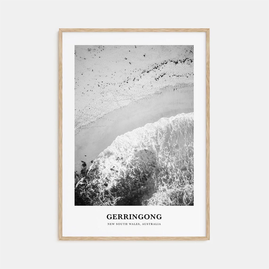 Gerringong Australia Aerial Ocean Waves Beach Black White Poster