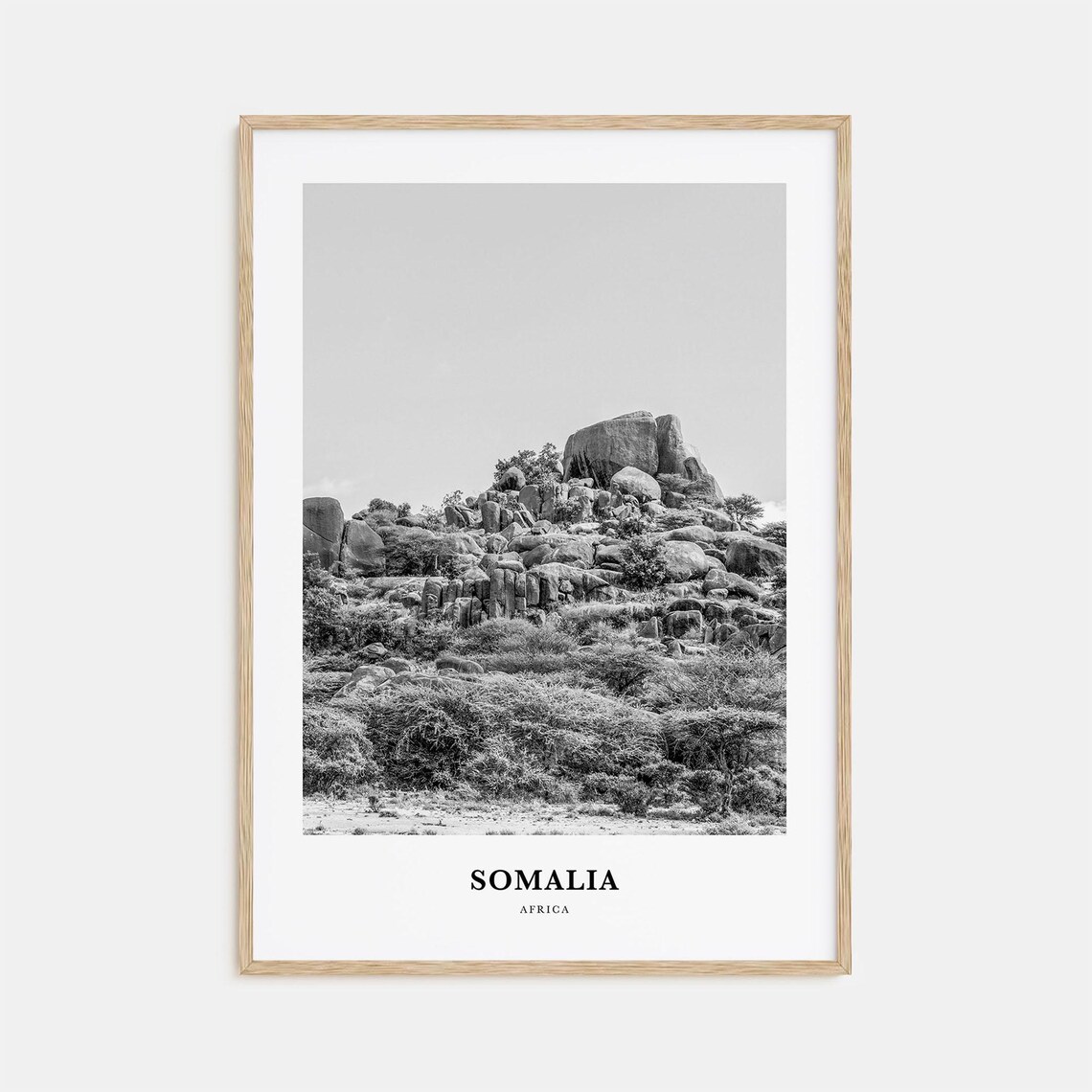 Somalia Africa Black and White Desert Rock Formation Landscape Poster