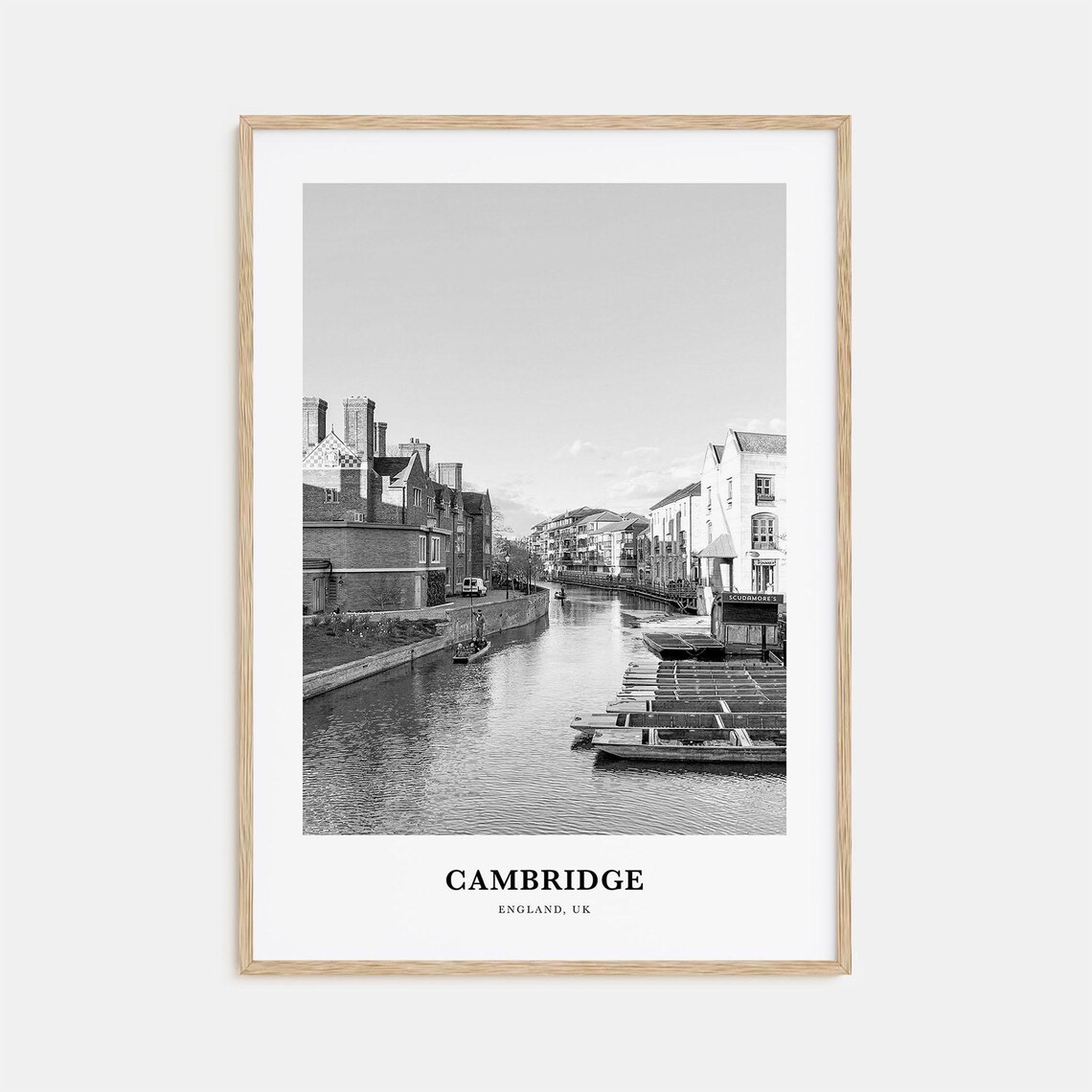 Cambridge England River Cam Punts Historic Monochrome Poster