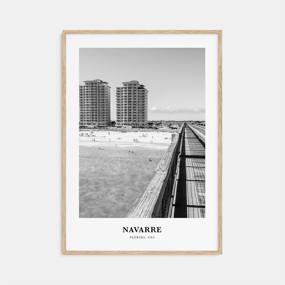 Navarre Florida Beach Fishing Pier Black And White Travel Poster