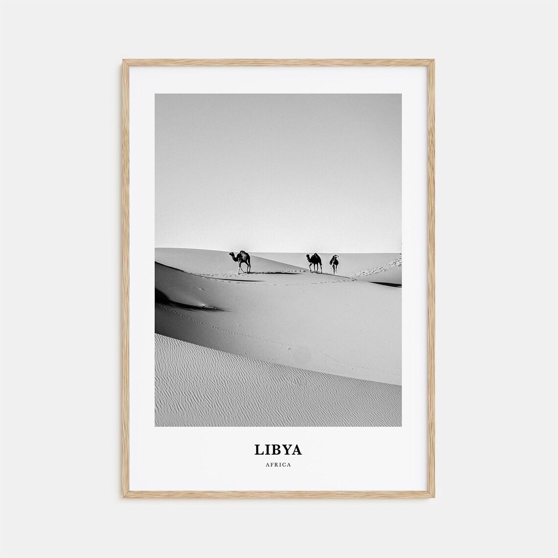 Libya Sahara Desert Camels Dunes Black White Photography Poster