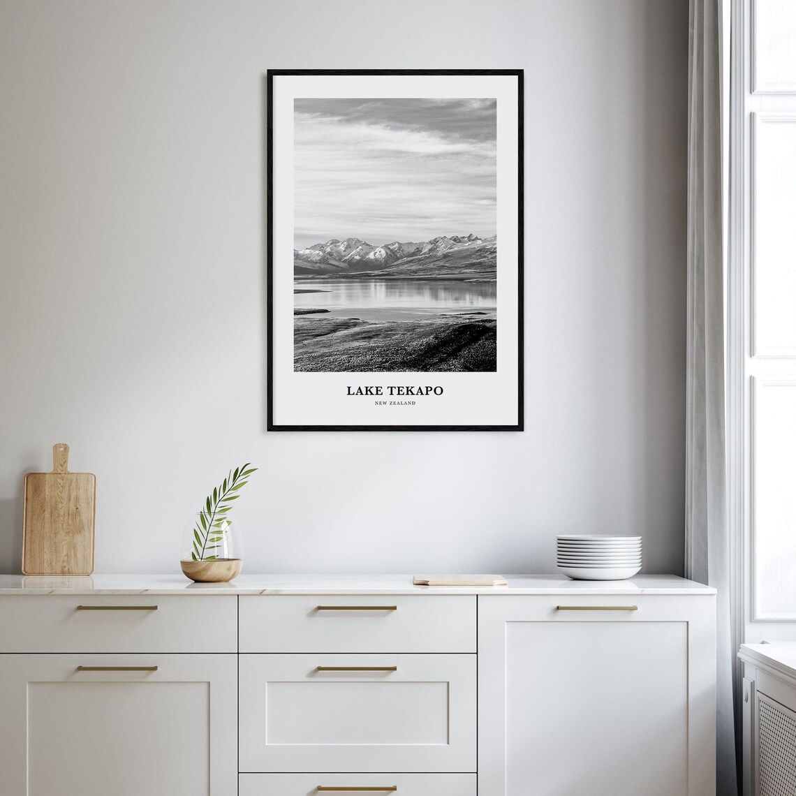 Lake Tekapo New Zealand Alpine Lake Black And White Travel Poster - Image 2