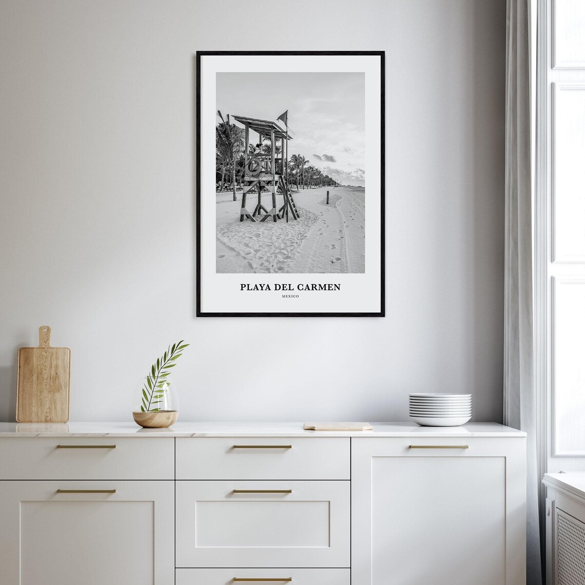 Playa del Carmen Lifeguard Tower Beach Black and White Poster - Image 2