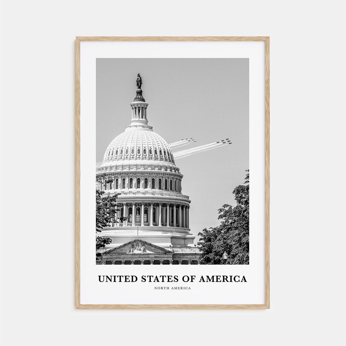 United States Capitol Dome Jets Flyover Black and White Poster