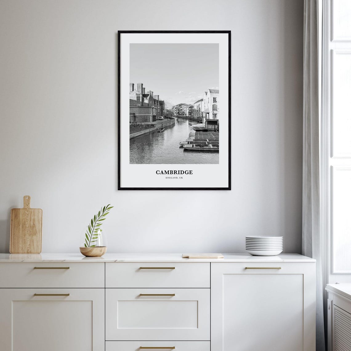 Cambridge England River Cam Punts Historic Monochrome Poster - Image 2