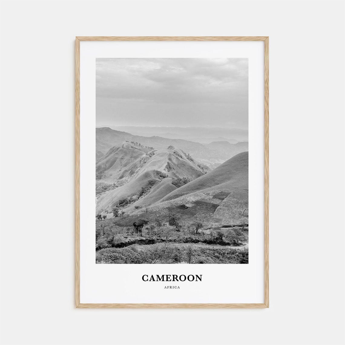 Cameroon Africa Highland Mountain Landscape Monochrome Poster