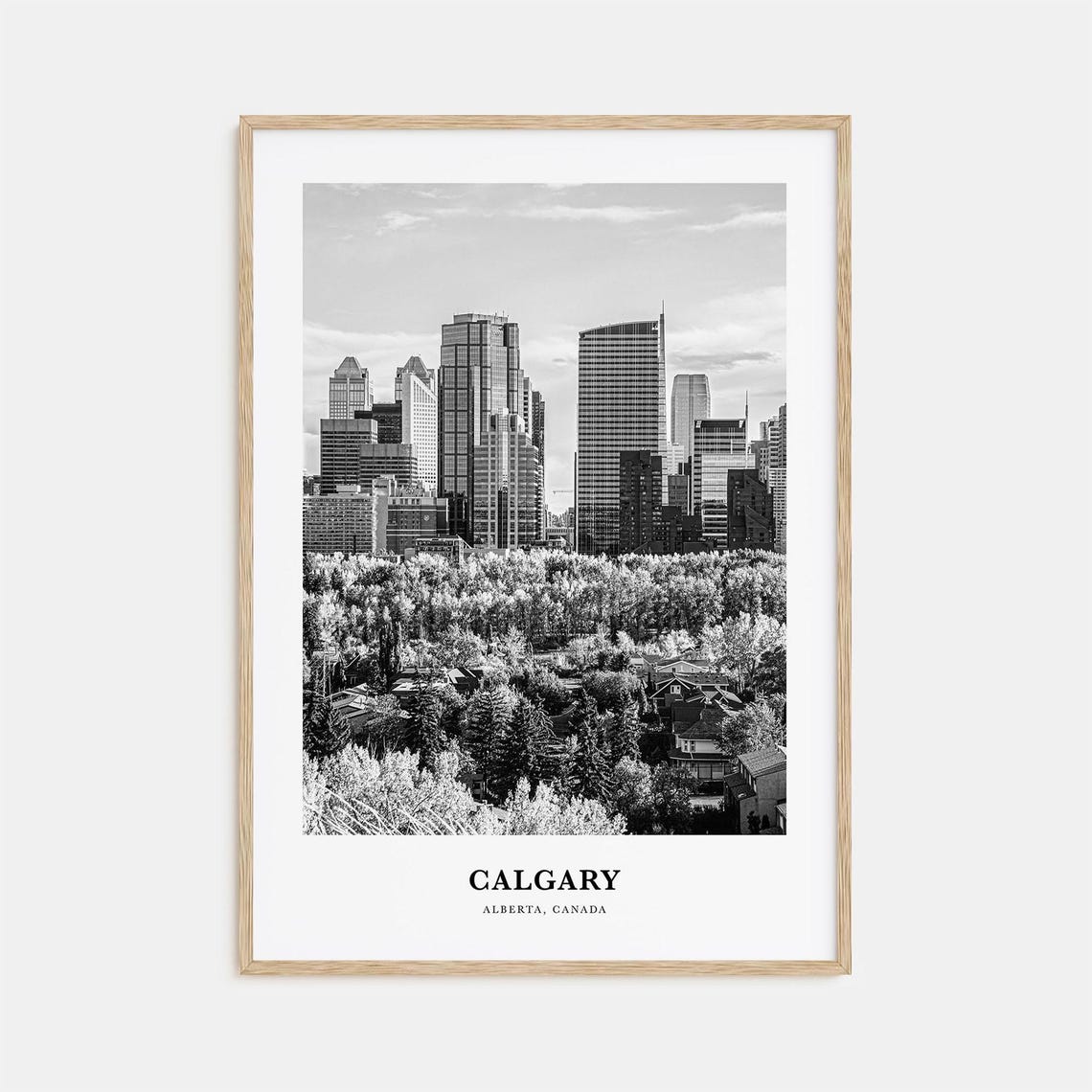 Calgary Alberta Canada Downtown Skyline Trees Monochrome Poster