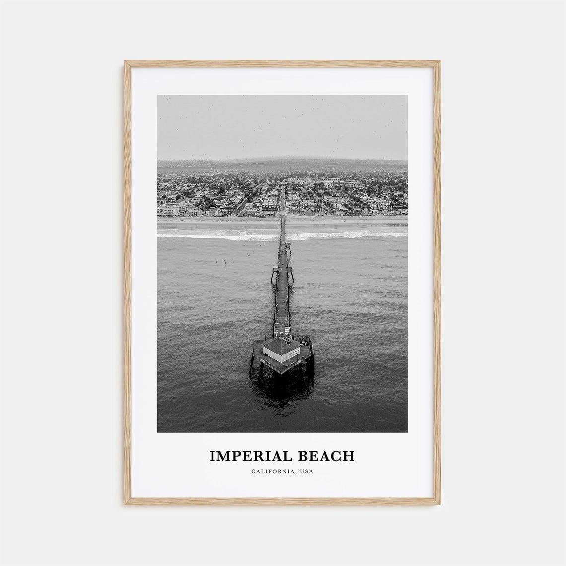 Imperial Beach Pier Aerial California Black and White Poster