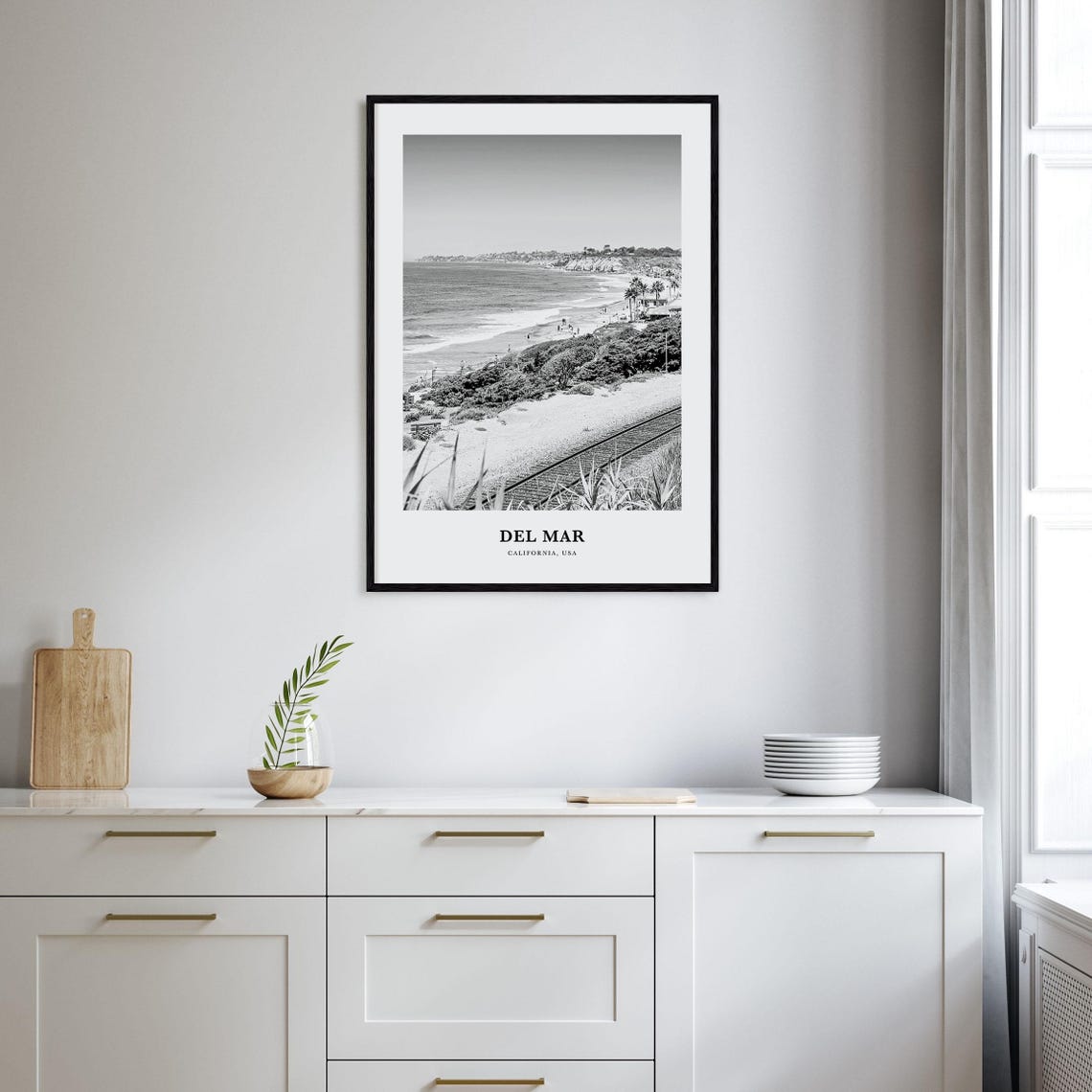 Del Mar California Beach Cliffs and Ocean Train Tracks Poster - Image 2