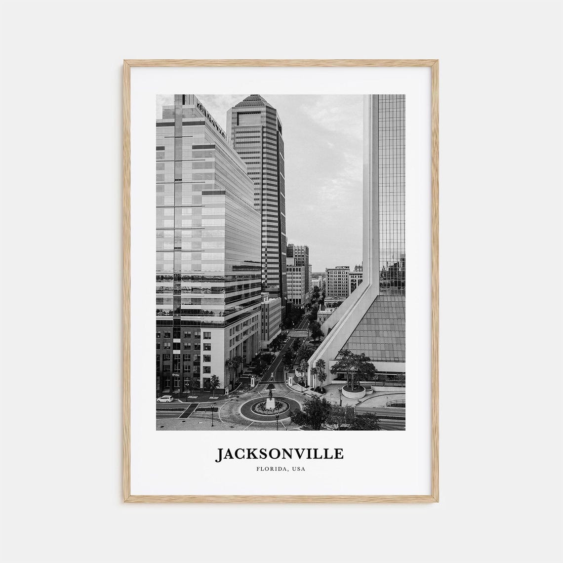 Jacksonville Florida Downtown Skyscrapers Black and White Poster