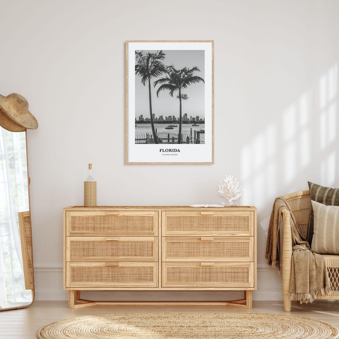 Florida Bay Skyline Twin Palm Trees Black and White Photo Poster - Image 3