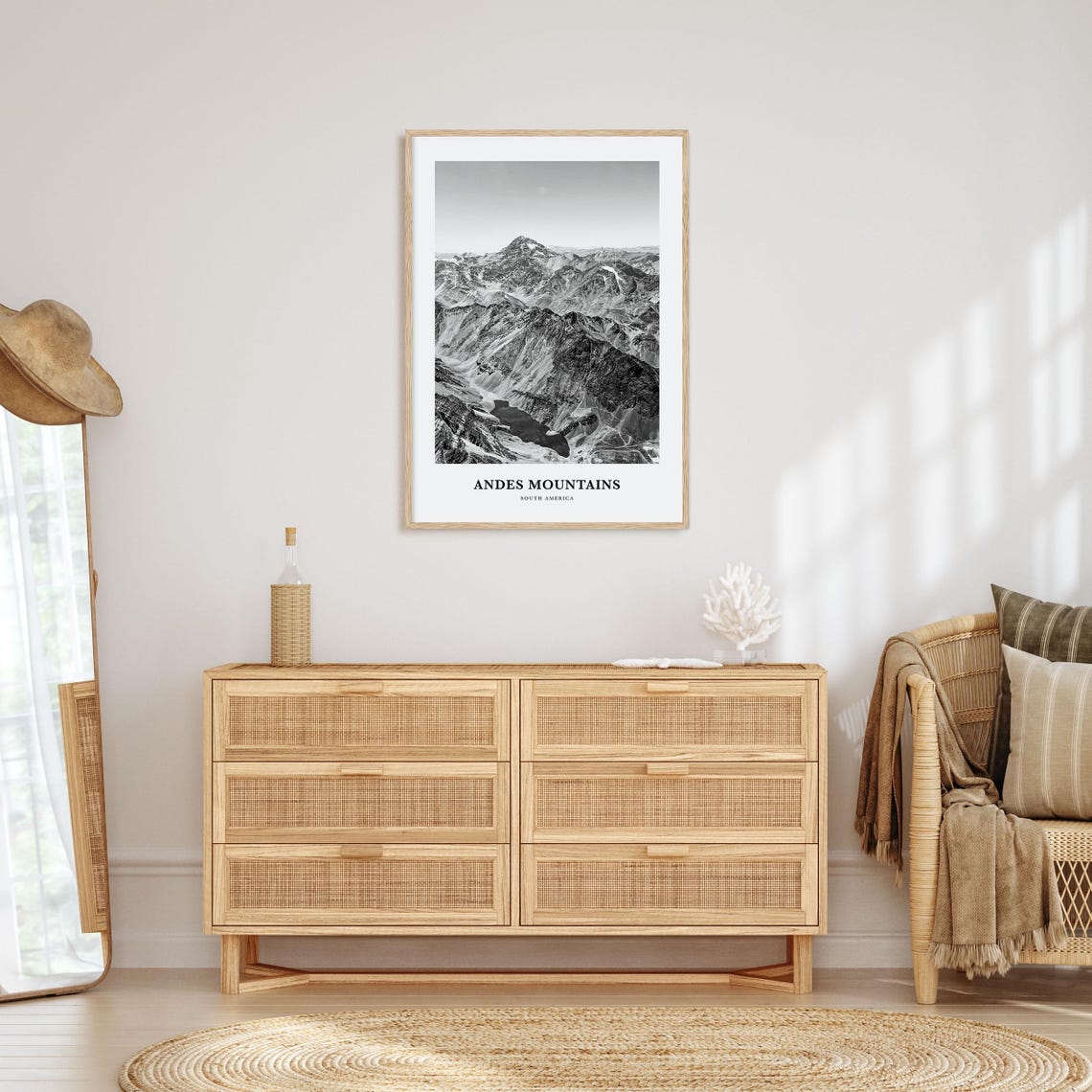 Andes Mountains Aerial Peaks Black and White Adventure Poster - Image 3