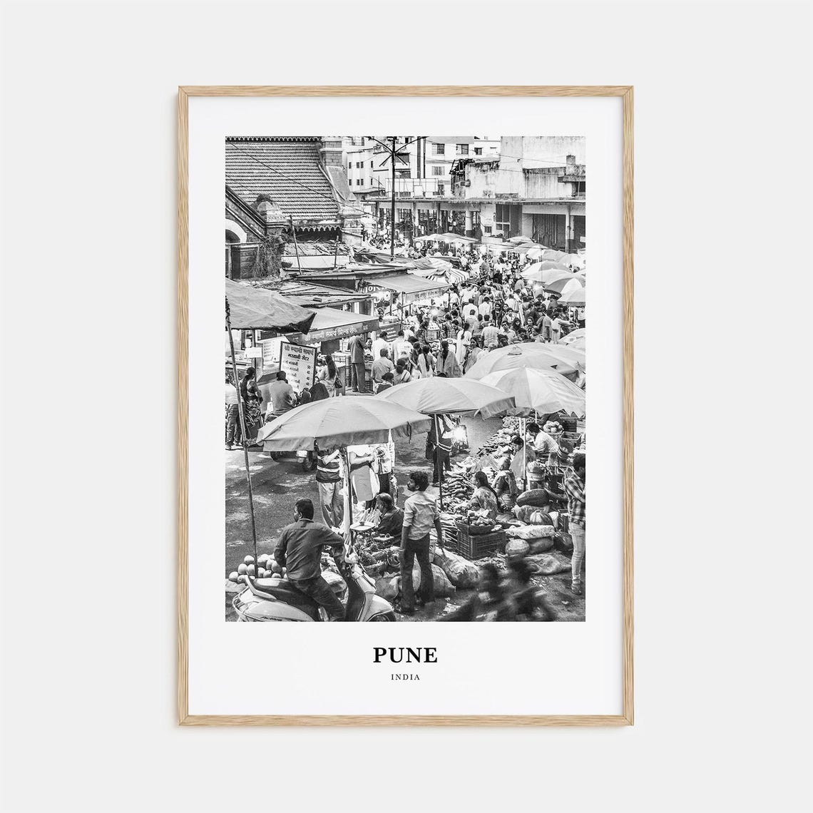 Pune India Bustling Street Market Umbrellas Crowd Photography Poster