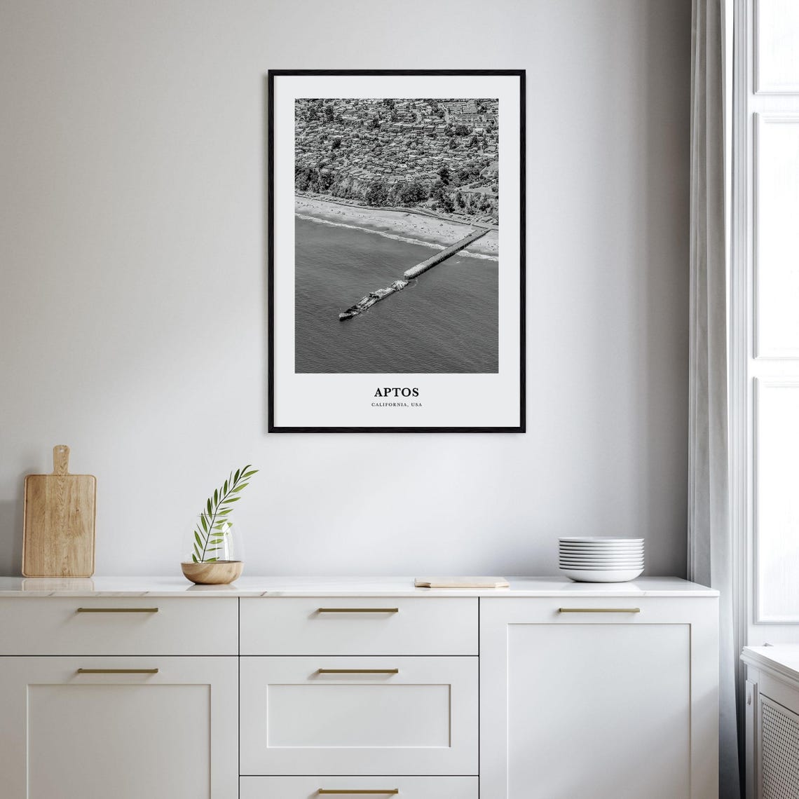 Aptos California Aerial Beach Pier and Concrete Shipwreck View Poster - Image 2