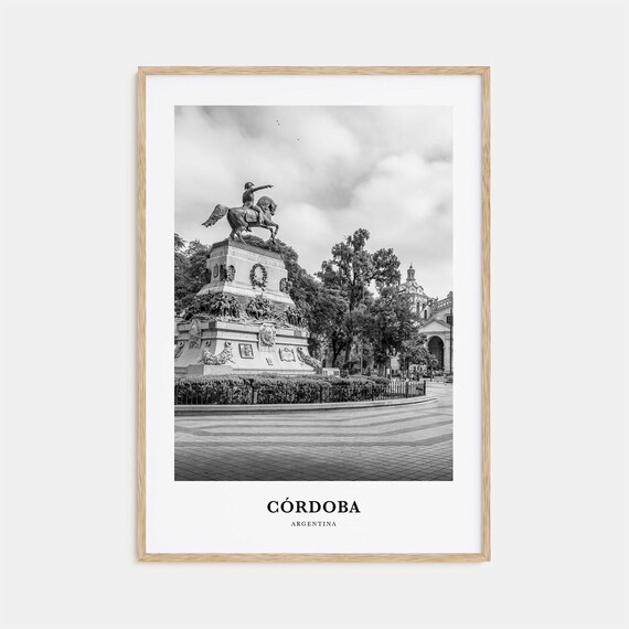 Cordoba Argentina Equestrian Statue Plaza Black and White Poster