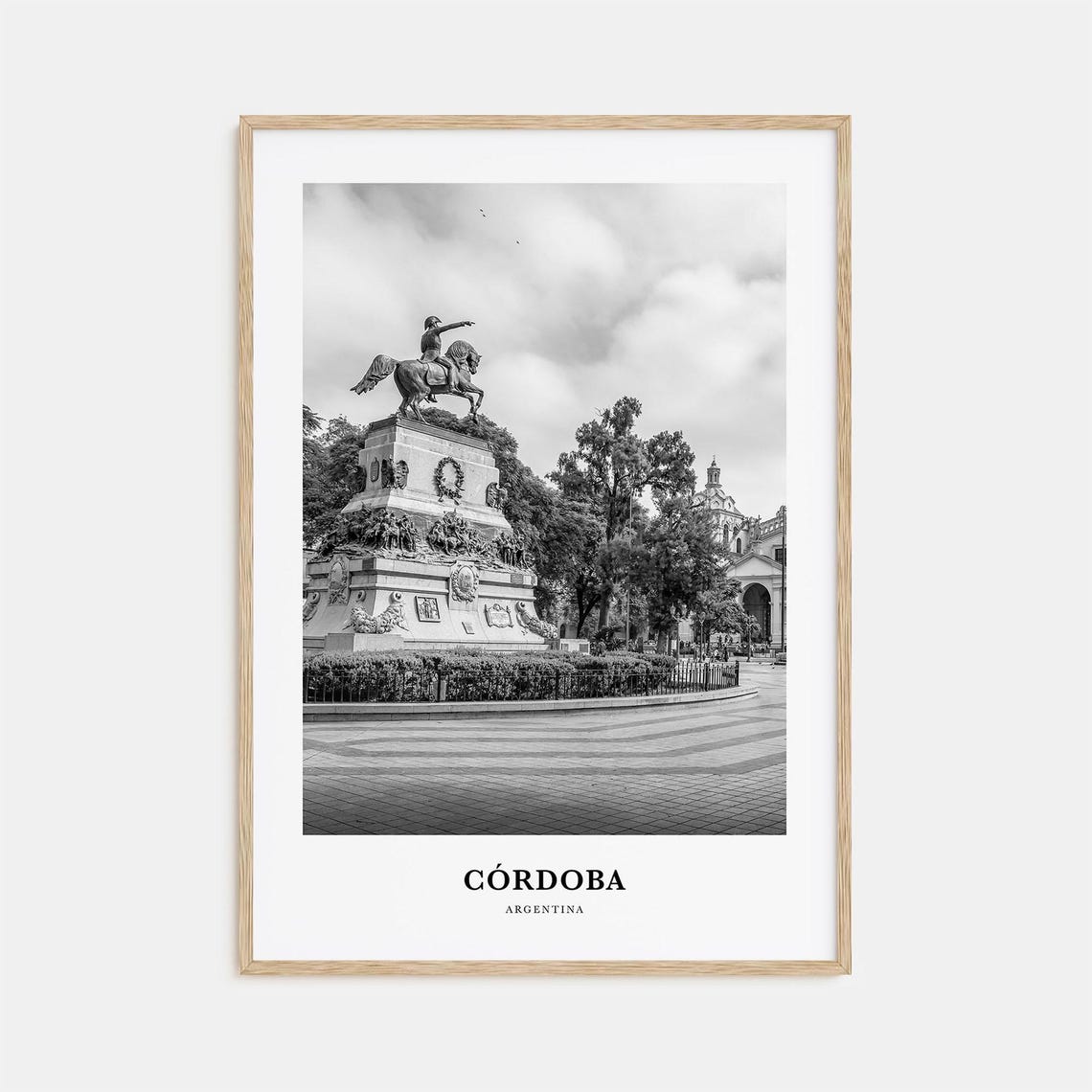 Cordoba Argentina Equestrian Statue Plaza Black and White Poster