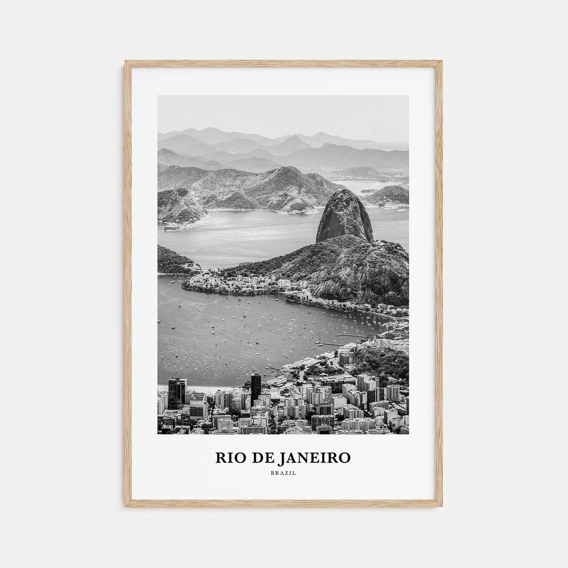 Rio De Janeiro Brazil Sugarloaf Mountain Aerial Black White Photo Poster