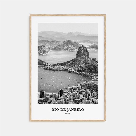 Rio De Janeiro Brazil Sugarloaf Mountain Aerial Black White Photo Poster