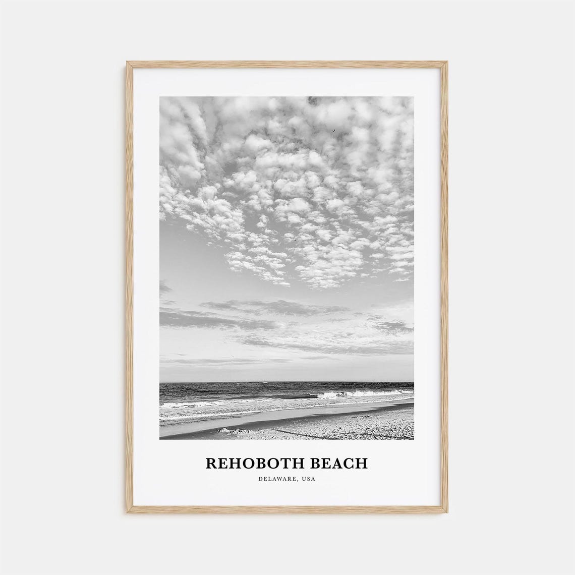 Rehoboth Beach Delaware Ocean Shoreline Black White Photo Poster