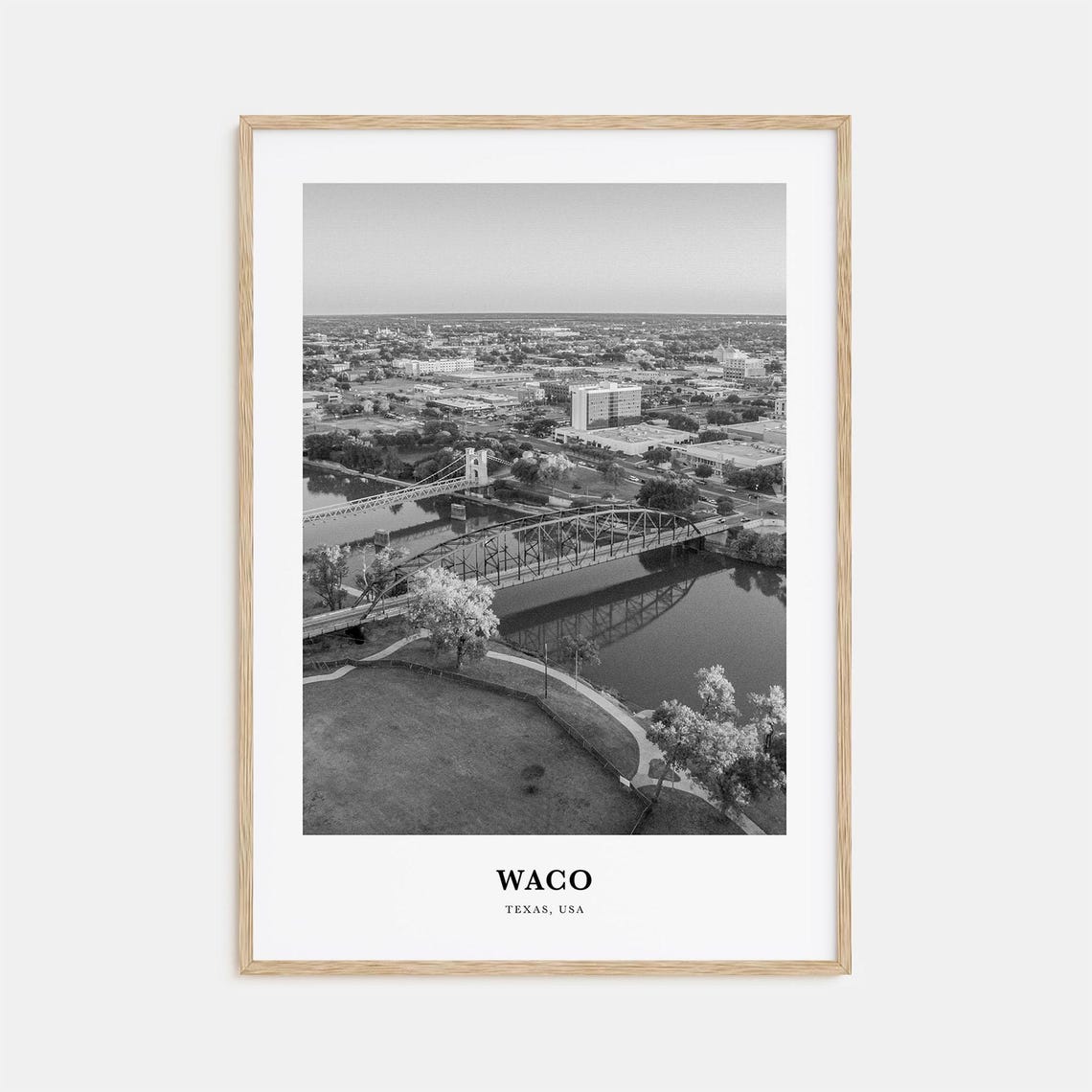 Waco Texas Steel Brazos River Bridge Downtown City Aerial Poster
