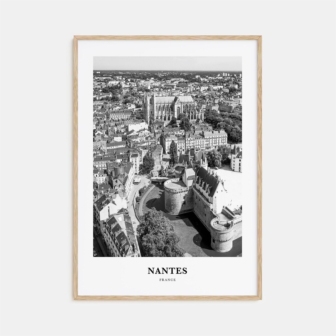 Nantes France Cathedral Castle Aerial Black And White Travel Poster