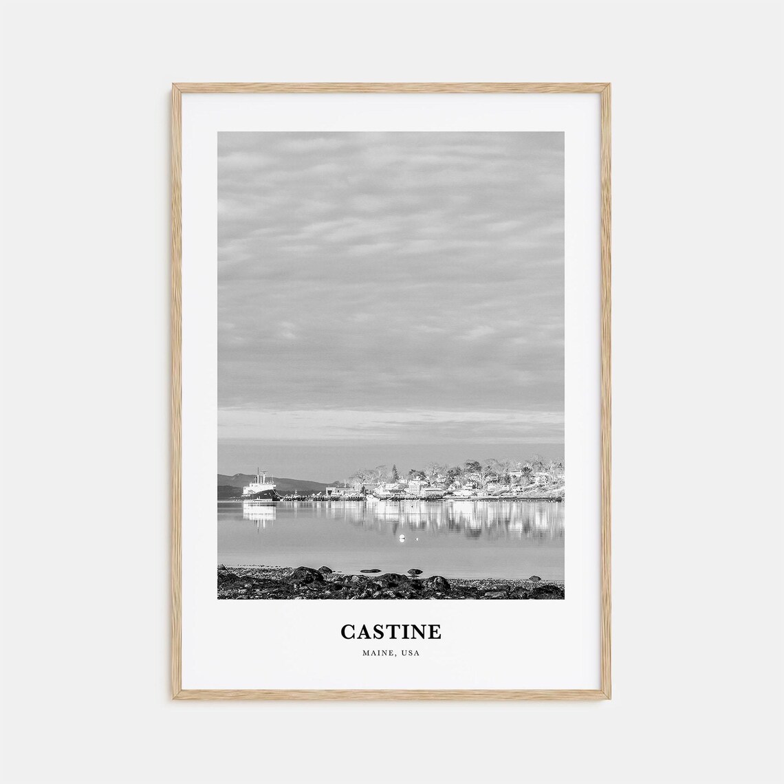 Castine Maine Quiet Coastal Waterfront Black White Travel Poster
