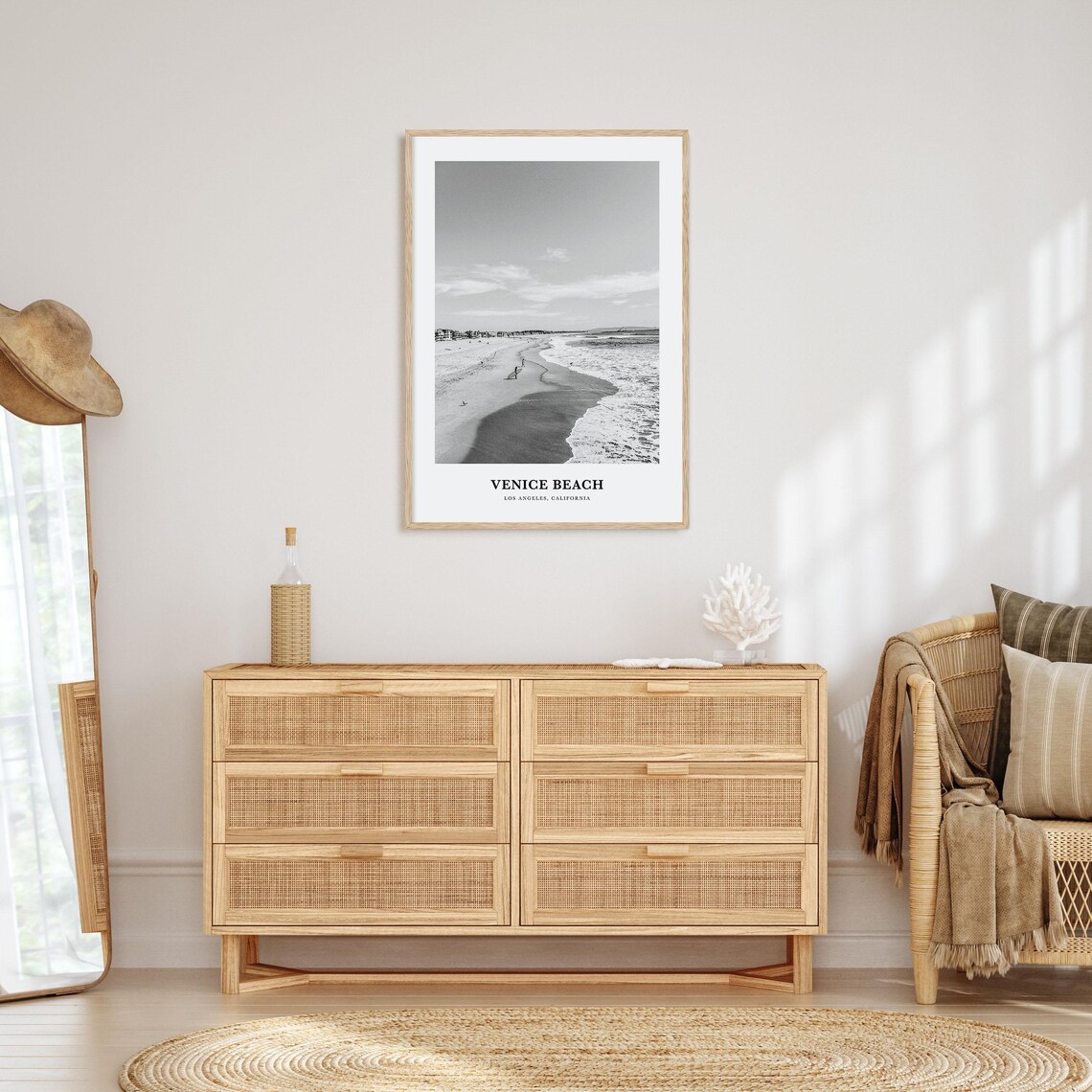 Venice Beach Los Angeles Shoreline Surfer Coast Monochrome Poster - Image 3