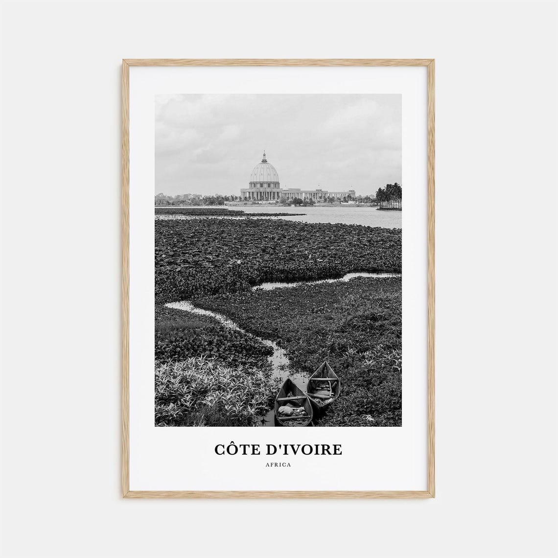 Cote dIvoire Yamoussoukro Basilica Canoes Black and White Poster