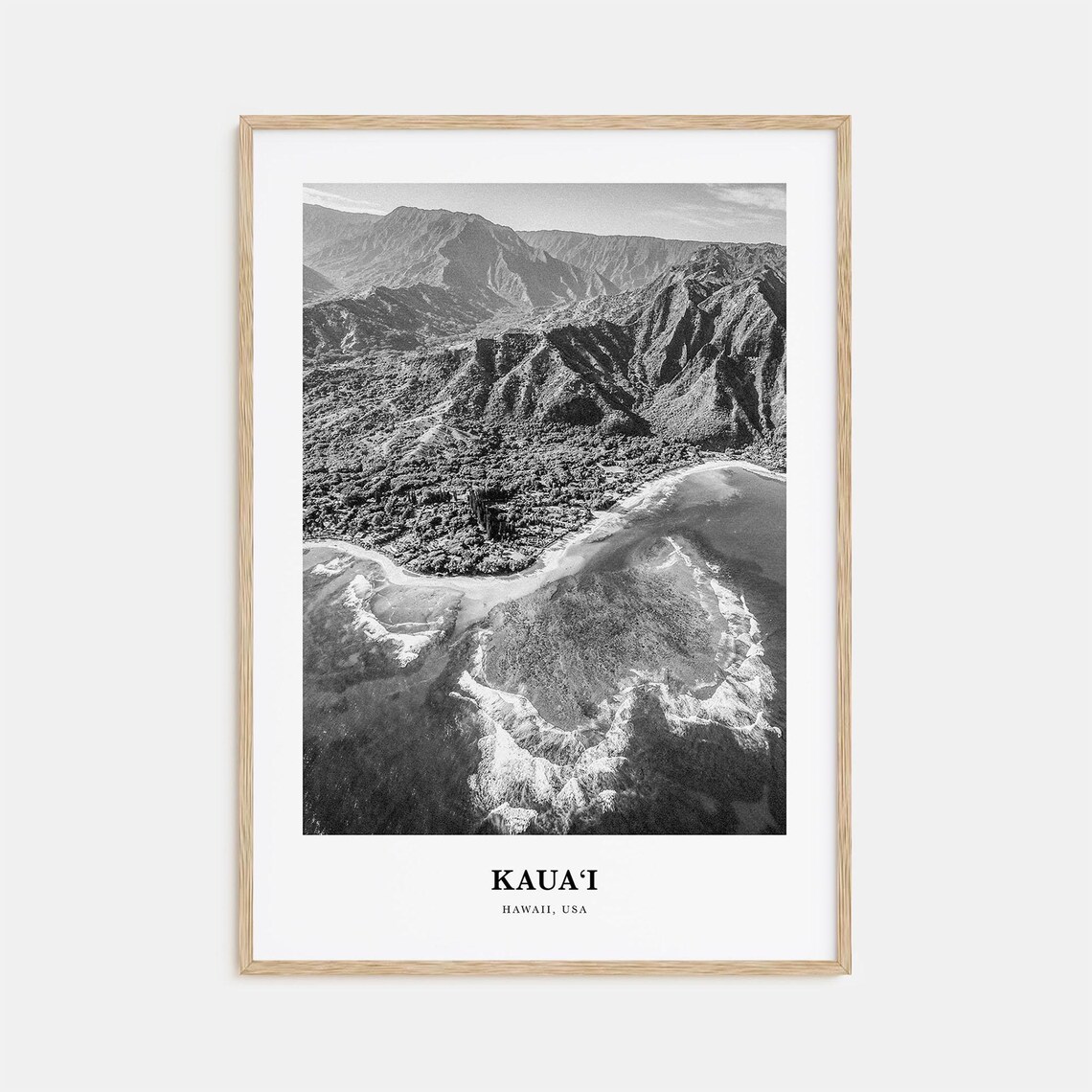 Kauai Hawaii Black and White Na Pali Coast Aerial Photo Poster