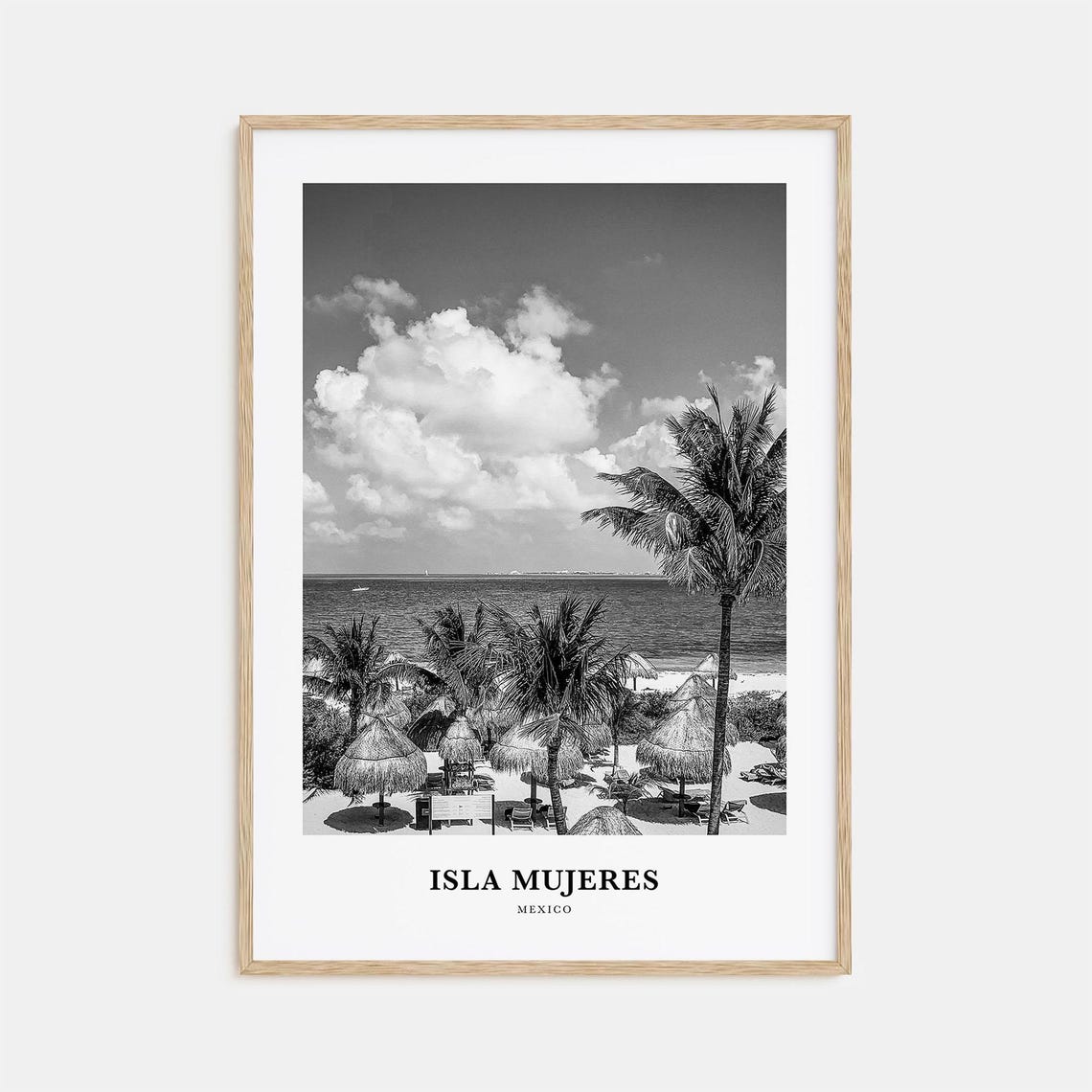 Isla Mujeres Mexico Palapa Beach Palms Black and White Poster