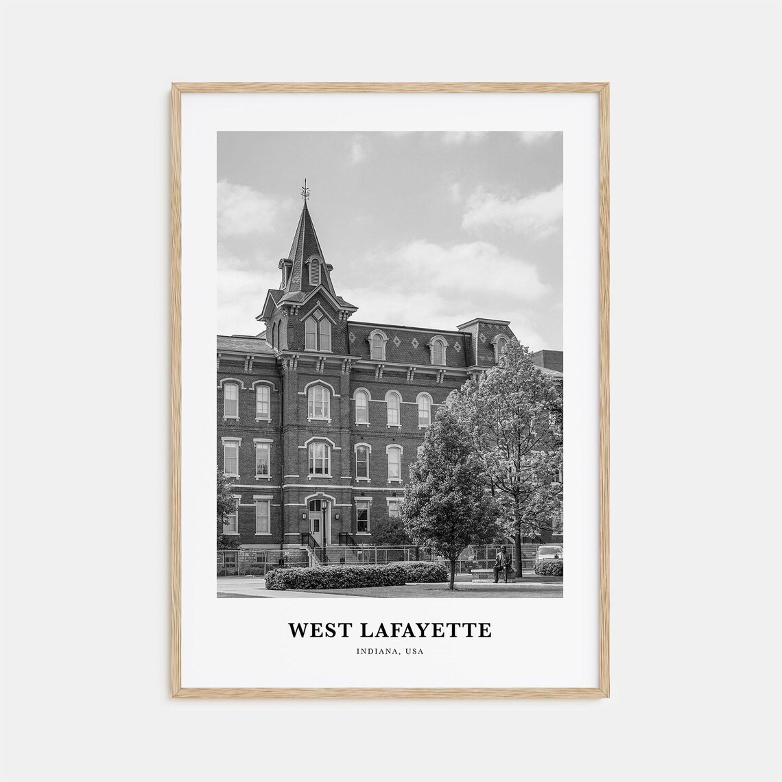 West Lafayette Indiana Historic Hall With Spire Black White Poster