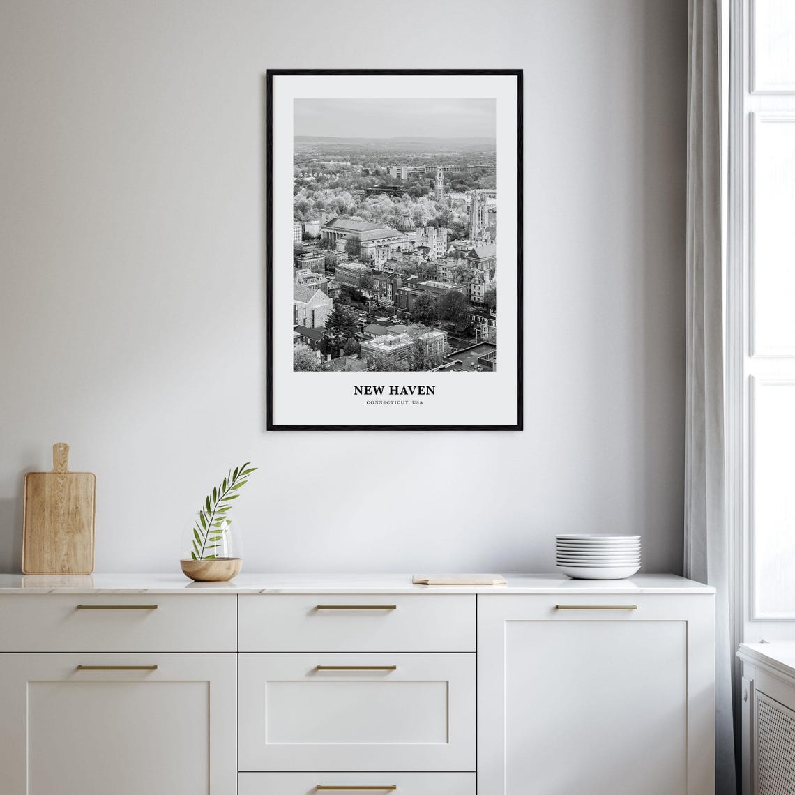 New Haven Connecticut Yale Campus Aerial Black and White Poster - Image 2