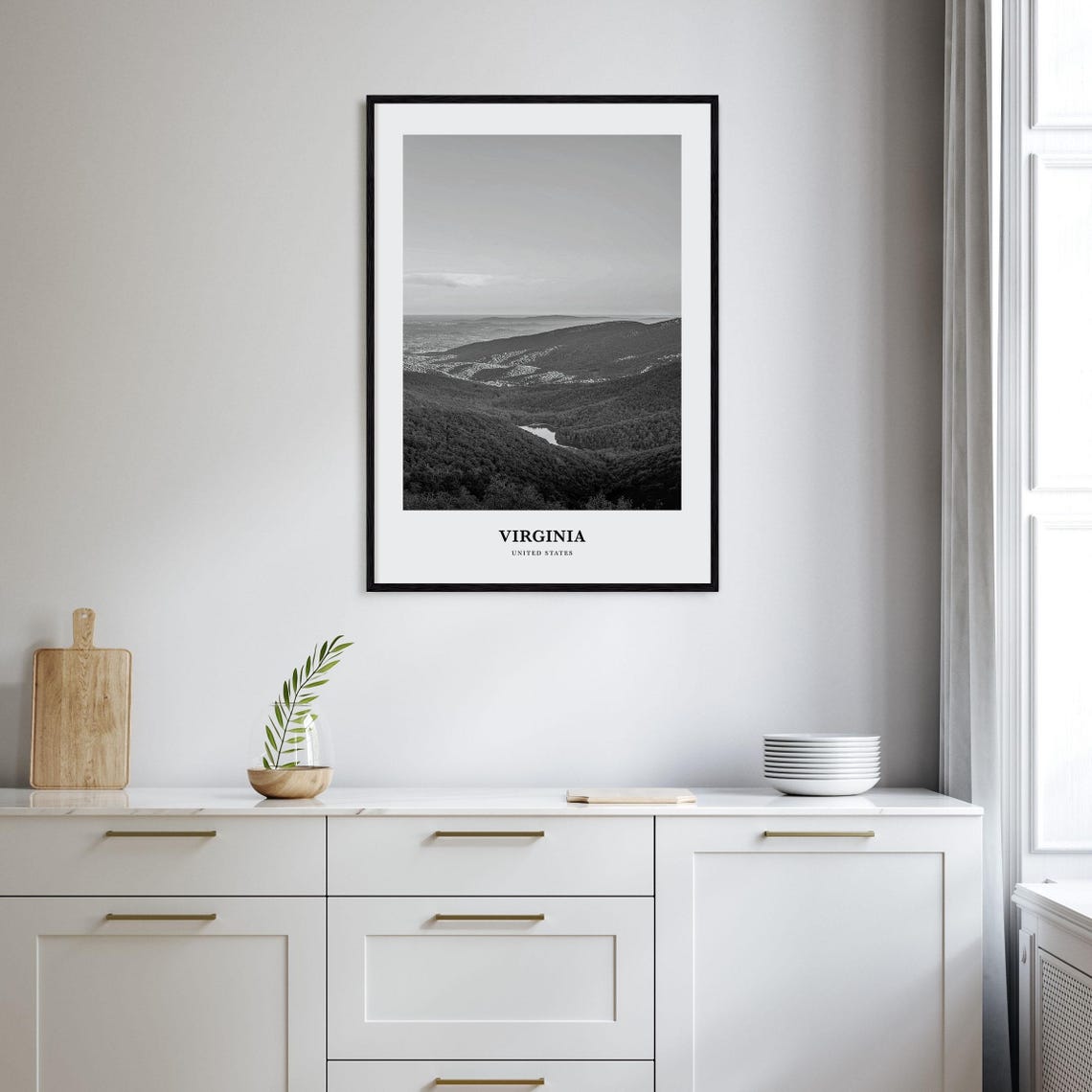 Virginia Mountain Overlook With River Bend Black White Poster - Image 2