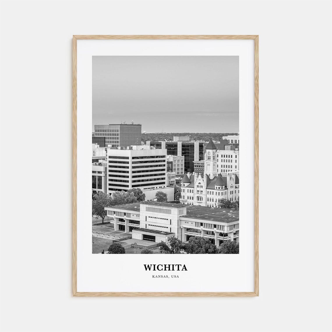 Wichita Kansas Black and White Downtown Skyline Photography Print