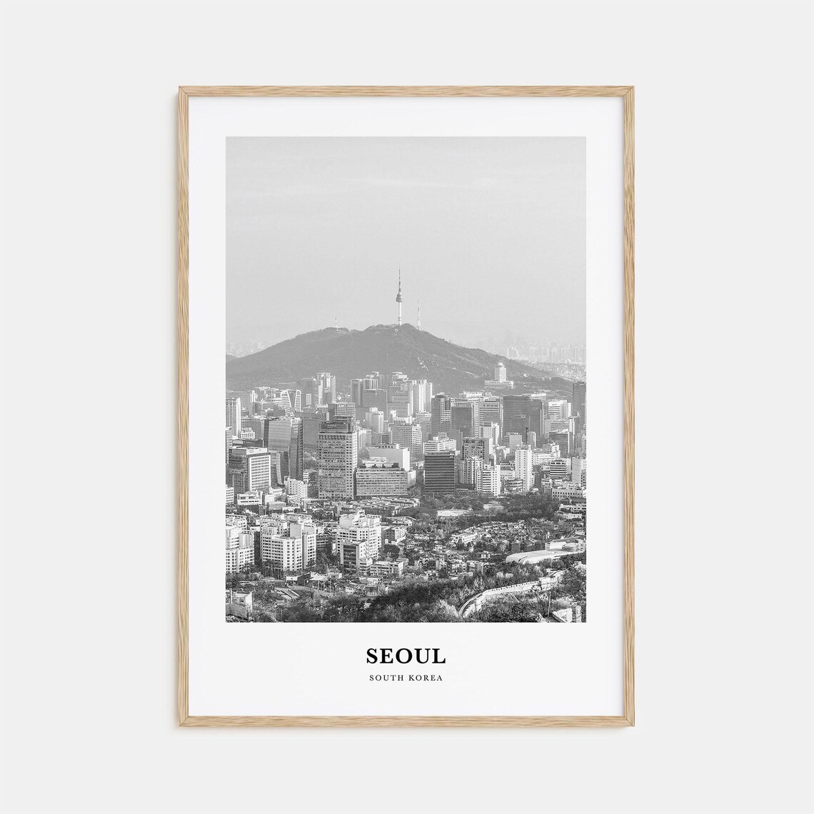 Seoul South Korea City Skyline N Seoul Tower Black White Print