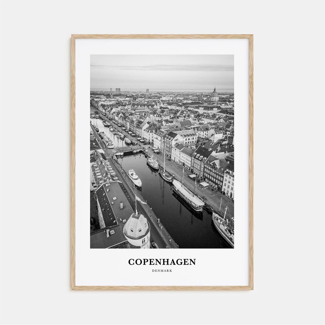 Copenhagen Denmark Nyhavn Canal Aerial Black and White Poster