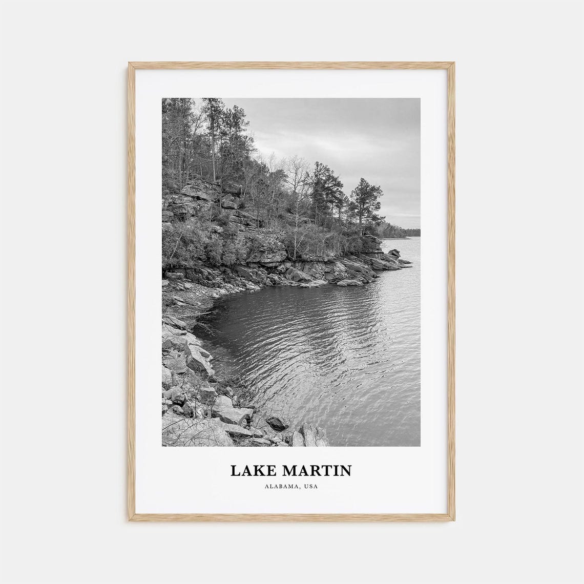 Lake Martin Rocky Shore Black And White Alabama Pines Poster