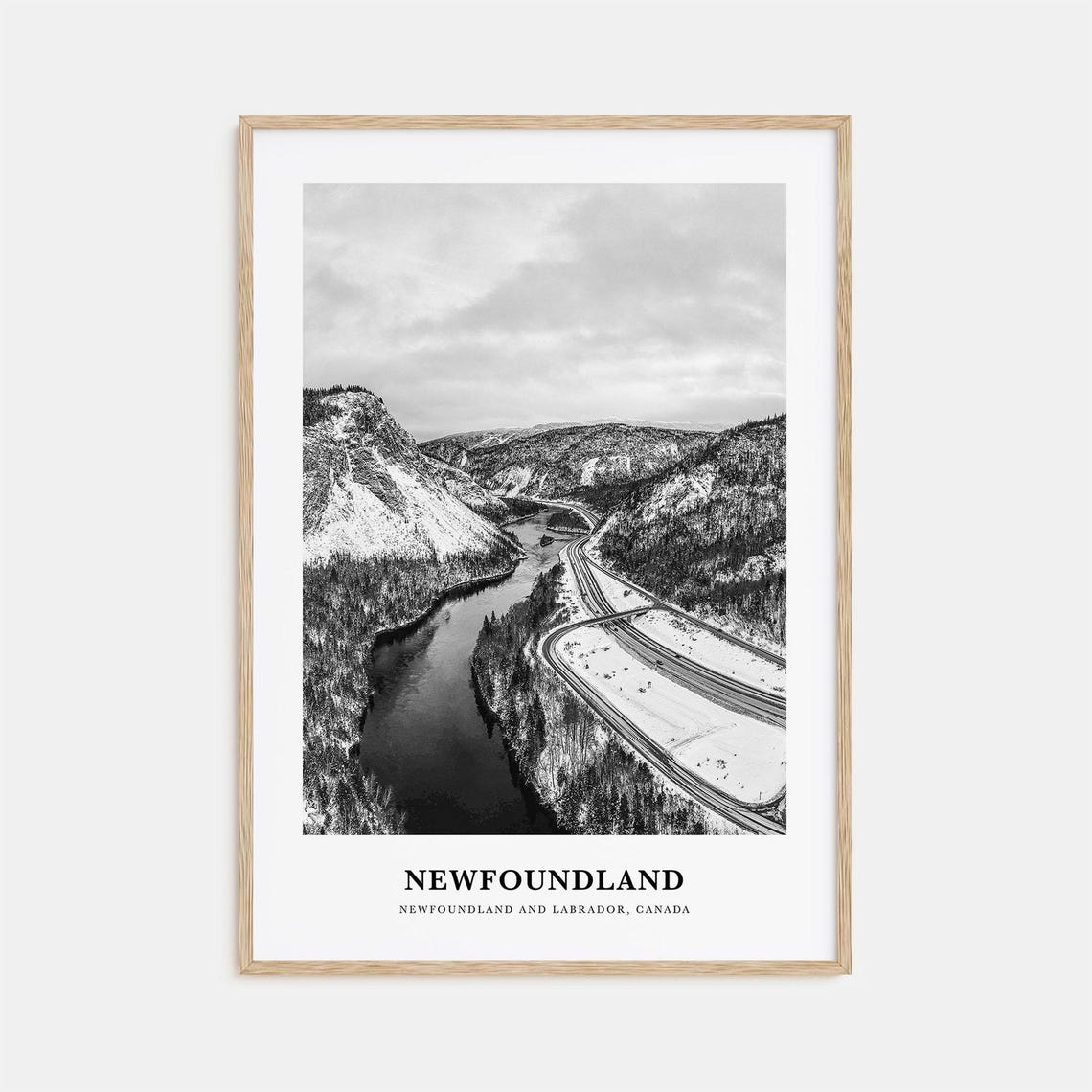 Newfoundland Canada Black and White Winter River Valley Photo Poster