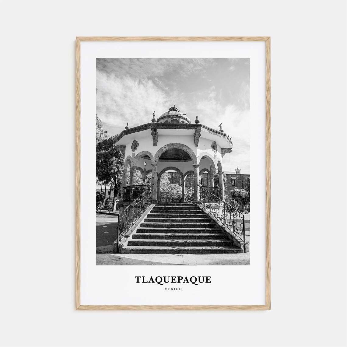 Tlaquepaque Mexico Plaza Quiosco Bandstand Black and White Poster