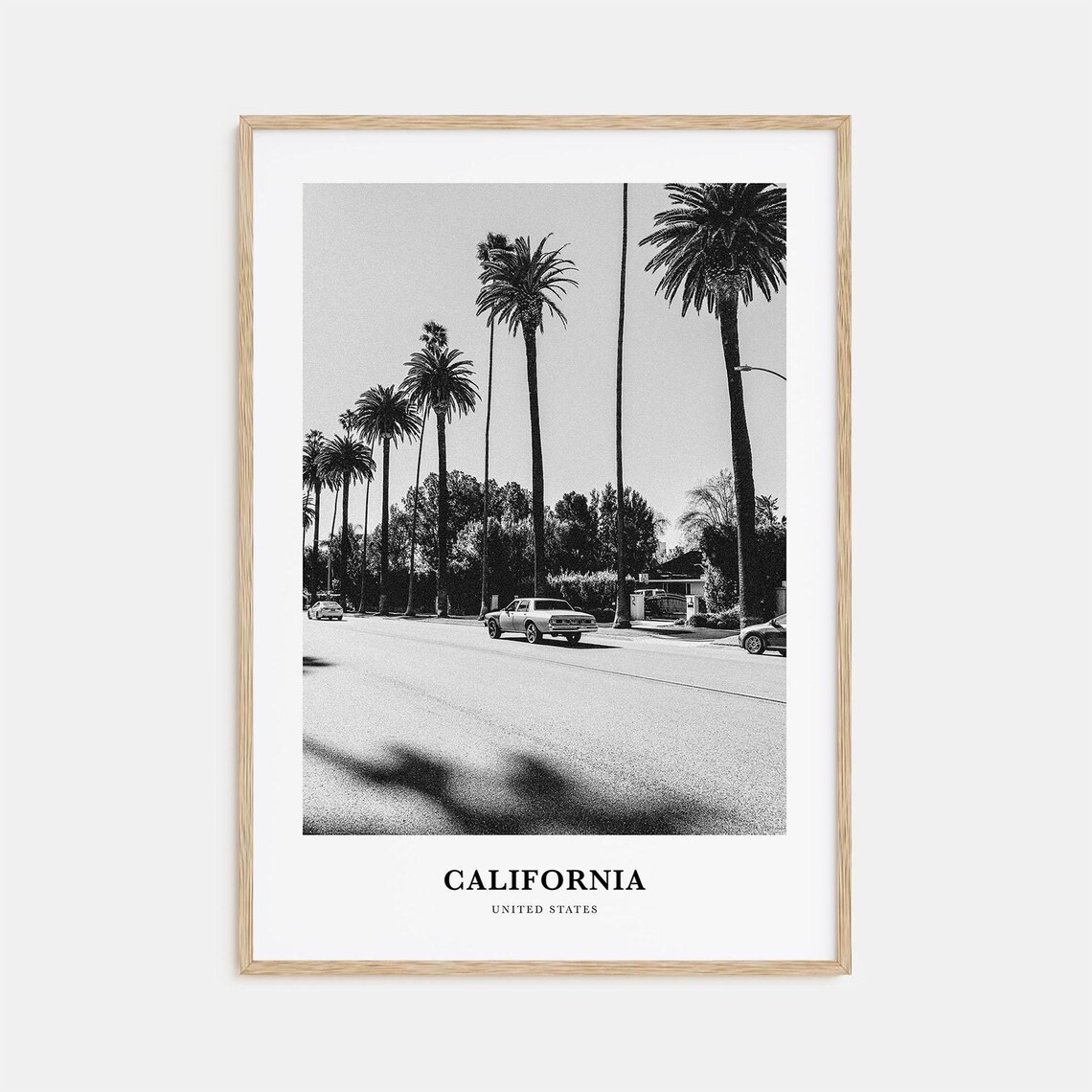 California United States Palm Street Vintage Car Monochrome Poster