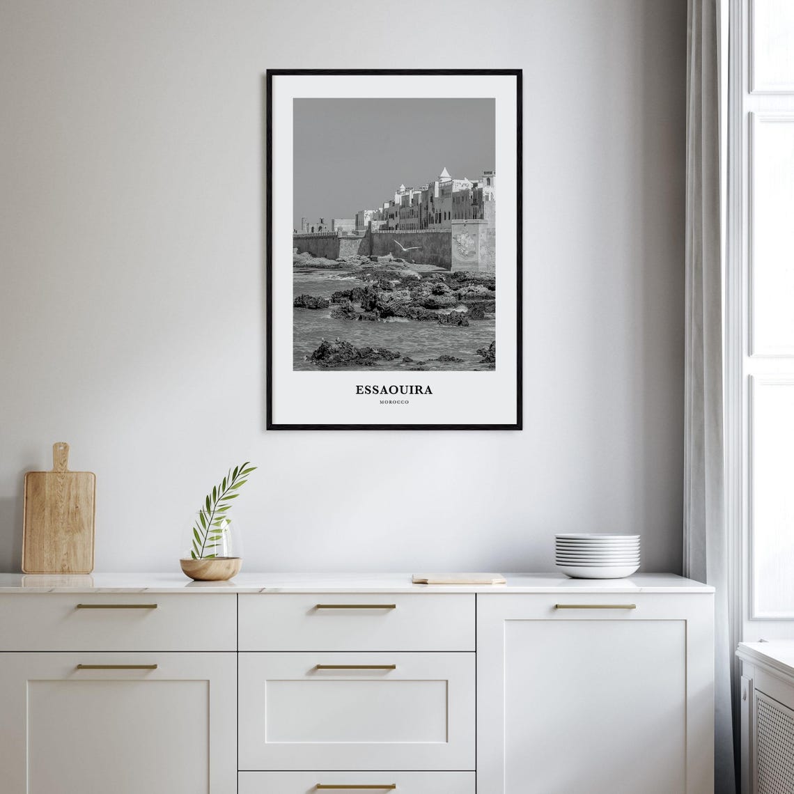 Essaouira Morocco Atlantic Ramparts Seagull Black White Poster - Image 2